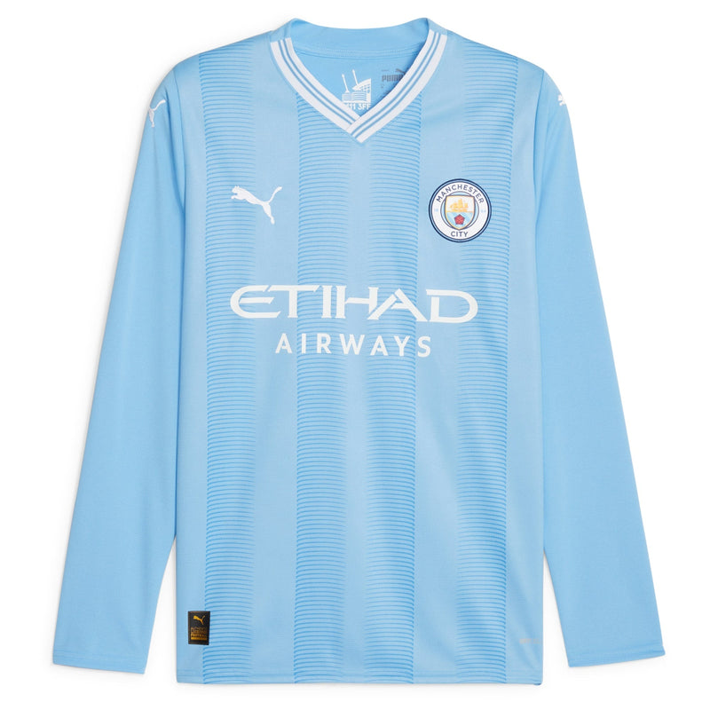 Erling Haaland Manchester City Puma 2023/24 Home Player Long Sleeve Jersey - Sky Blue