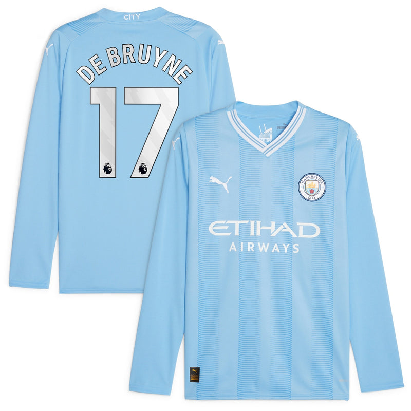 Kevin De Bruyne Manchester City Puma 2023/24 Home Player Long Sleeve Jersey - Sky Blue