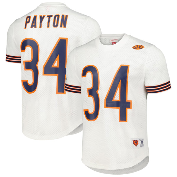 Men's White Chicago Bears Mitchell & Ness Walter Payton Mesh Top with Retired Player's Name and Number