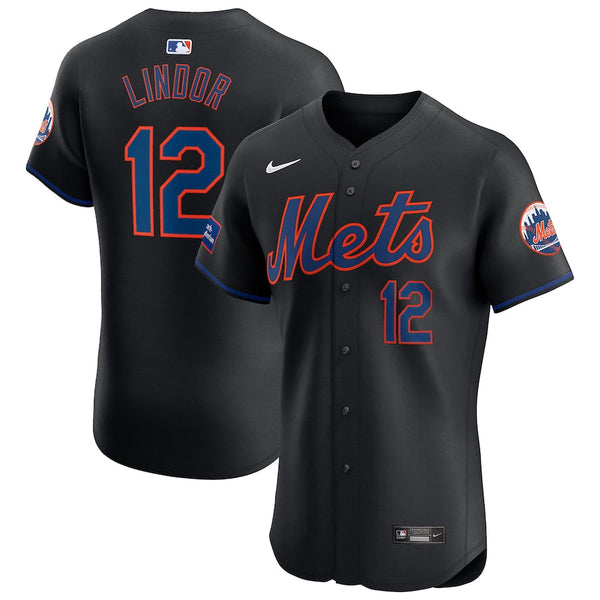 Francisco Lindor New York Mets Nike Alternate Elite Sponsor Patch Player Jersey - Black